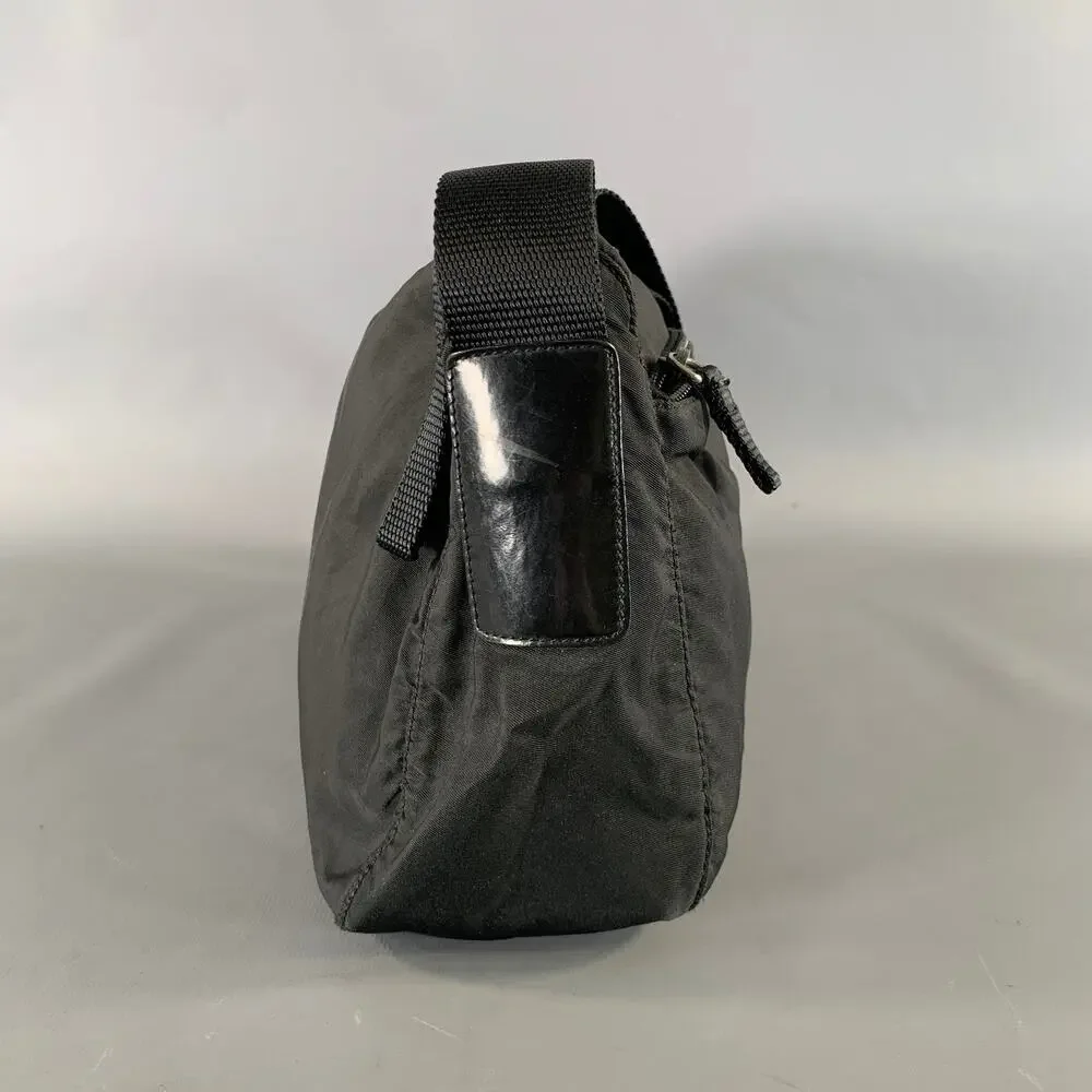 PRADA Black Silver Logo Nylon Shoulder Bag Bags